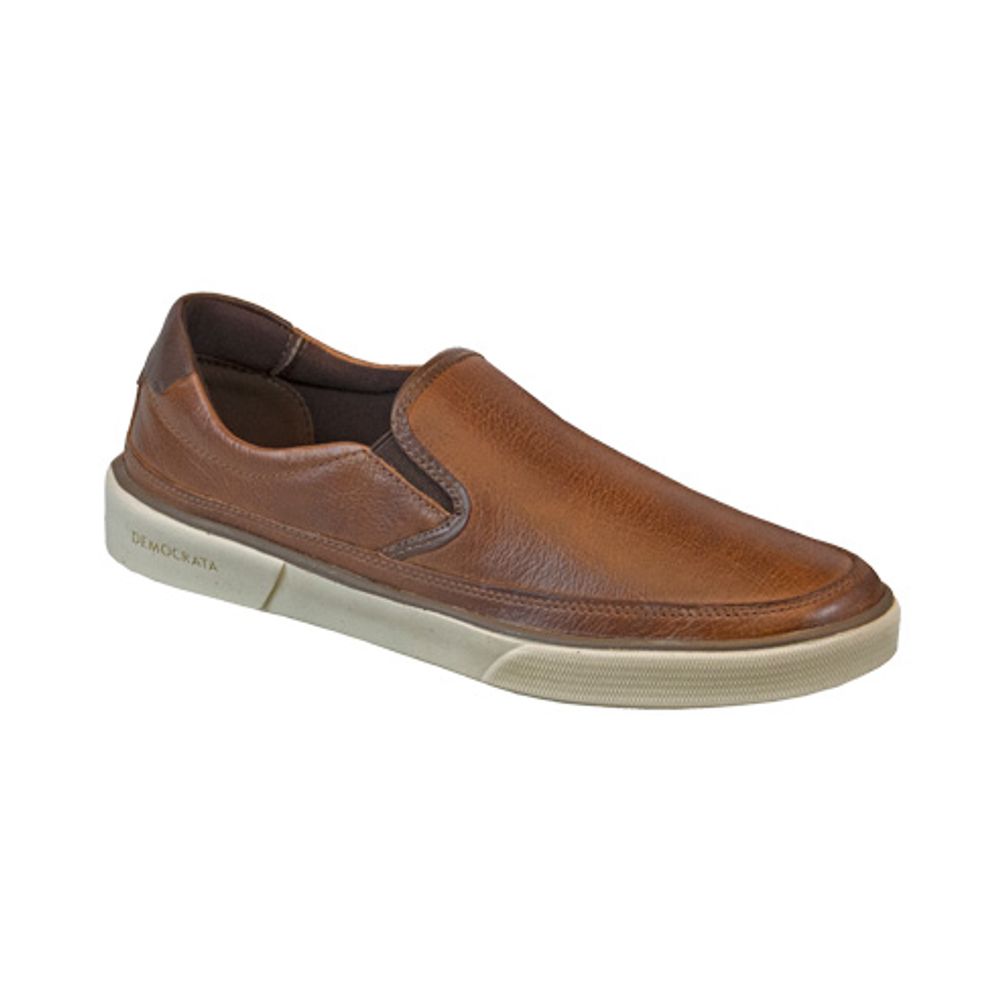 SAPATO SLIP ON CASUAL ELEGANTE EM COURO DEMOCRATA MARROM - Sapataria Nova