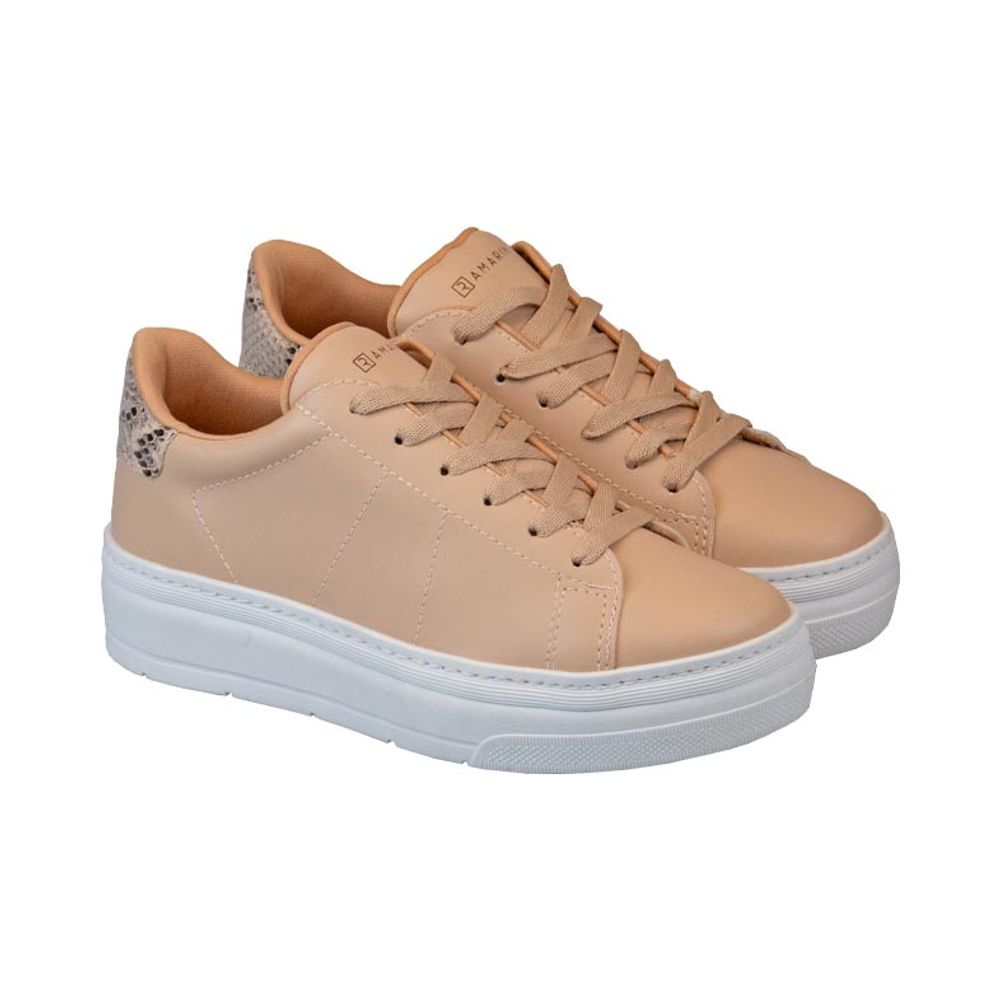 TÊNIS CASUAL MODERNO COM SALTO FLATFORM RAMARIM BEGE - Sapataria Nova