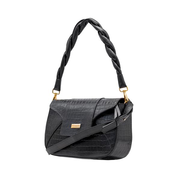 Compre Bolsa de ombro cruzada feminina preta de tamanho pequeno, simples e  elegante com fecho de pressão