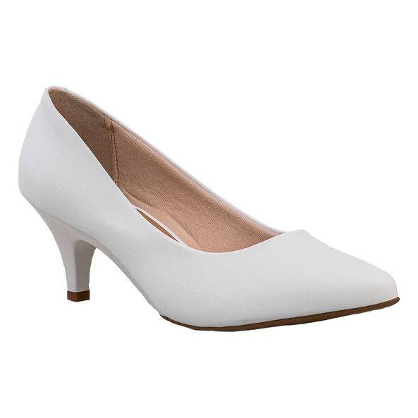 Scarpin Branco Salto Baixo Textura Lisa Beira Rio Sapataria Nova