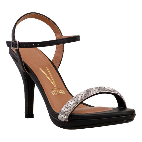 Sandália Preto Salto Fino Alto Tira Strass Vizzano