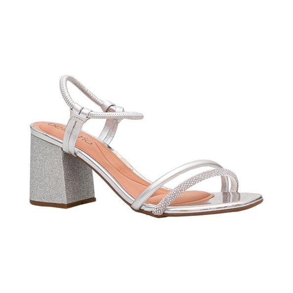 Sandália Prata Salto Bloco Brilho Tira Strass Beira Rio