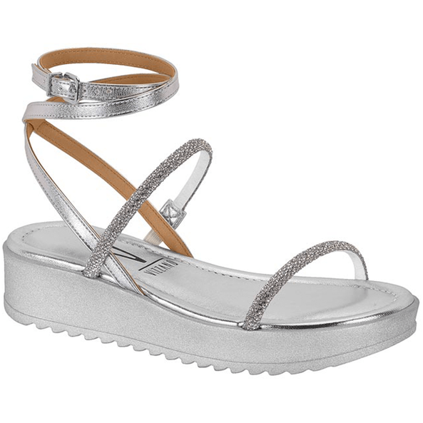 Sandália Prata Strass Fechamento Perna Vizzano
