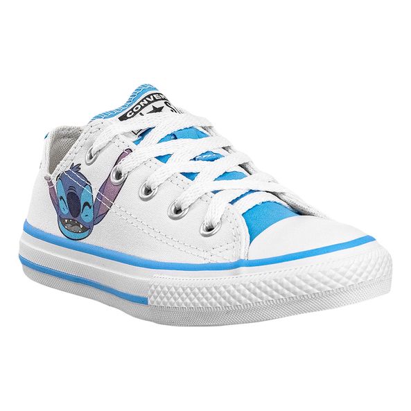 Tênis Casual Branco e Azul Kids Stitch Cadarço All Star