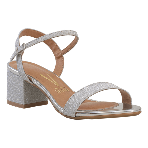 Sandália Prata Salto Bloco Médio Fechamento Calcanhar Vizzano