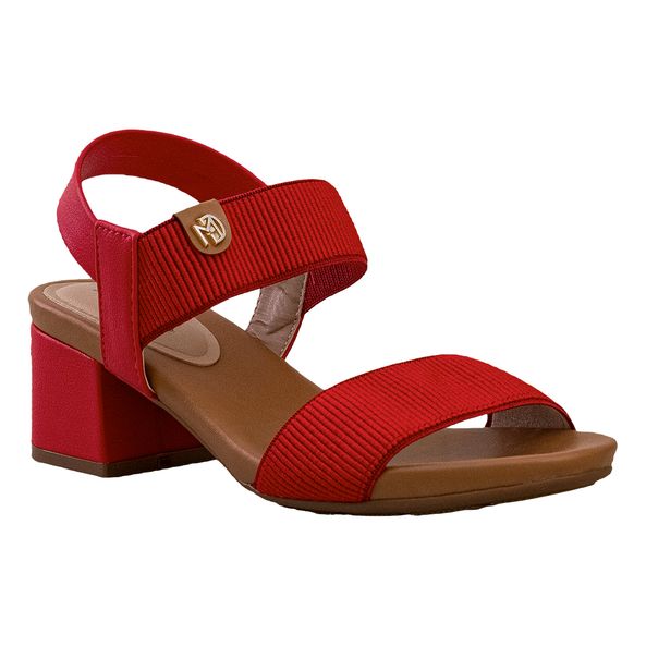 Sandália Vermelho e Camel Tiras Comfy Salto Bloco Modare